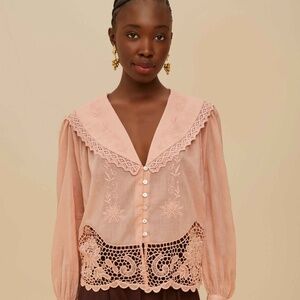 Farm Rio Pink Lacy Long Sleeve Blouse